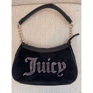 Juicy Couture Rhinestone Obsession Shoulder Bag Women Black Velvet Liquorice